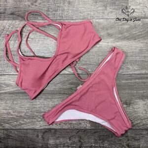 Amzbrly Lace Up Back Ribbed Bikini Swimsuit Size M